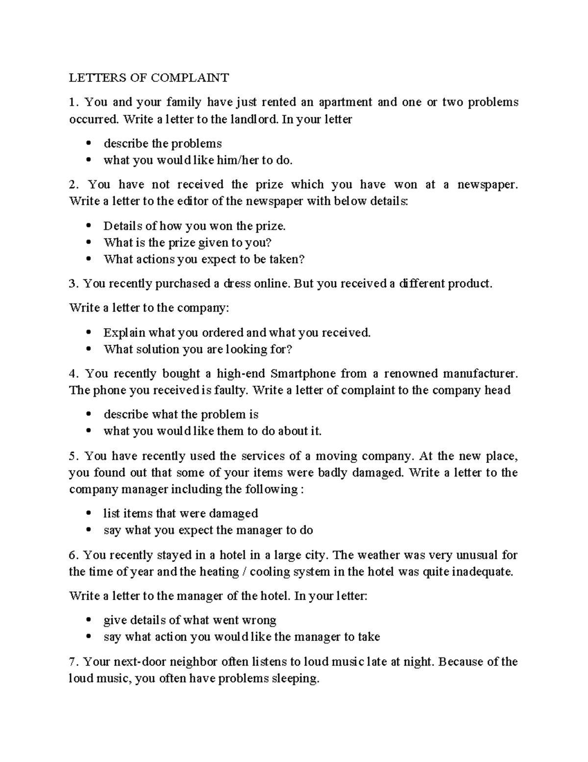 Letters of Complaint: Issues & Solutions for Various Situations - Studocu
