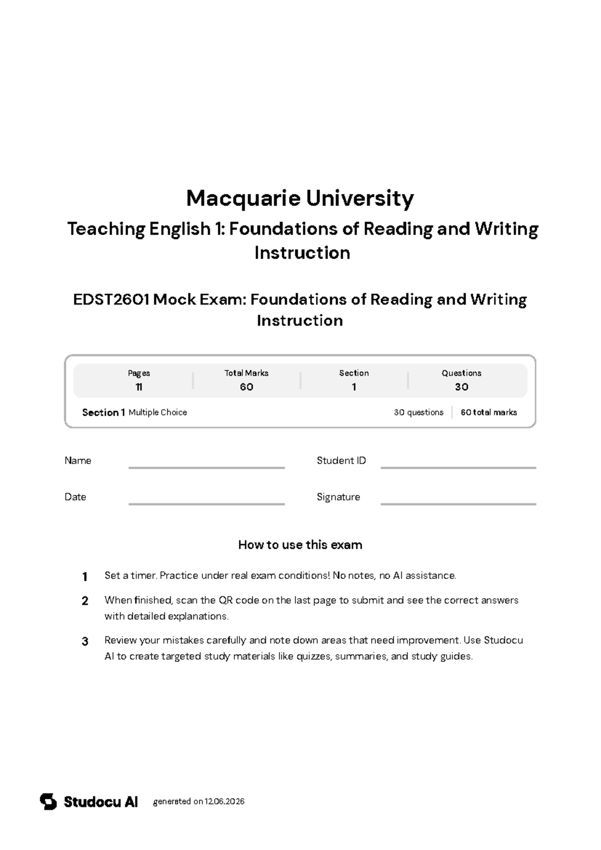 EDST2601 Mock Exam: Foundations of Reading and Writing Instruction ...
