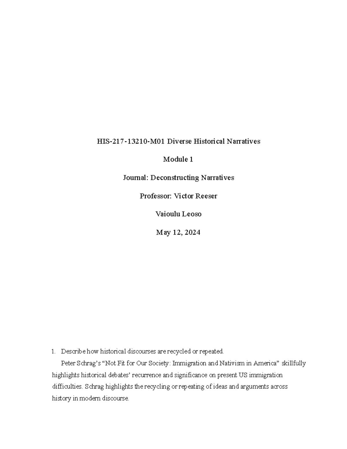 HIS217-M1 - Exploring Diverse Historical Narratives in Immigration ...