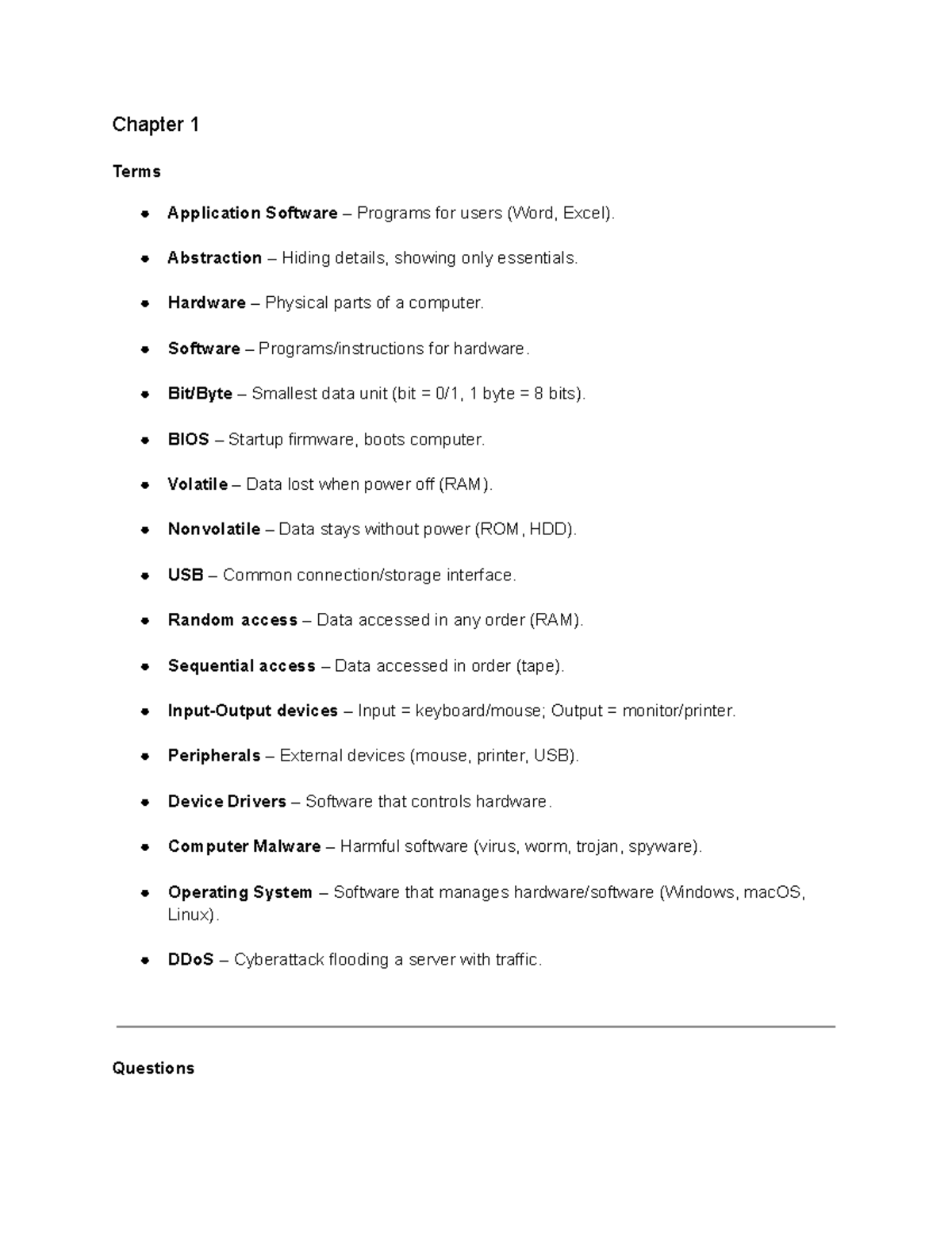 Cs101 Computer Science Exam 1 Key Concepts And Terms Studocu