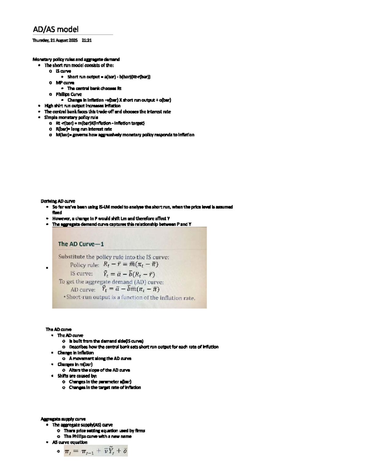 AD-AS Model Summary: Monetary Policy Rules & Aggregate Demand Analysis ...