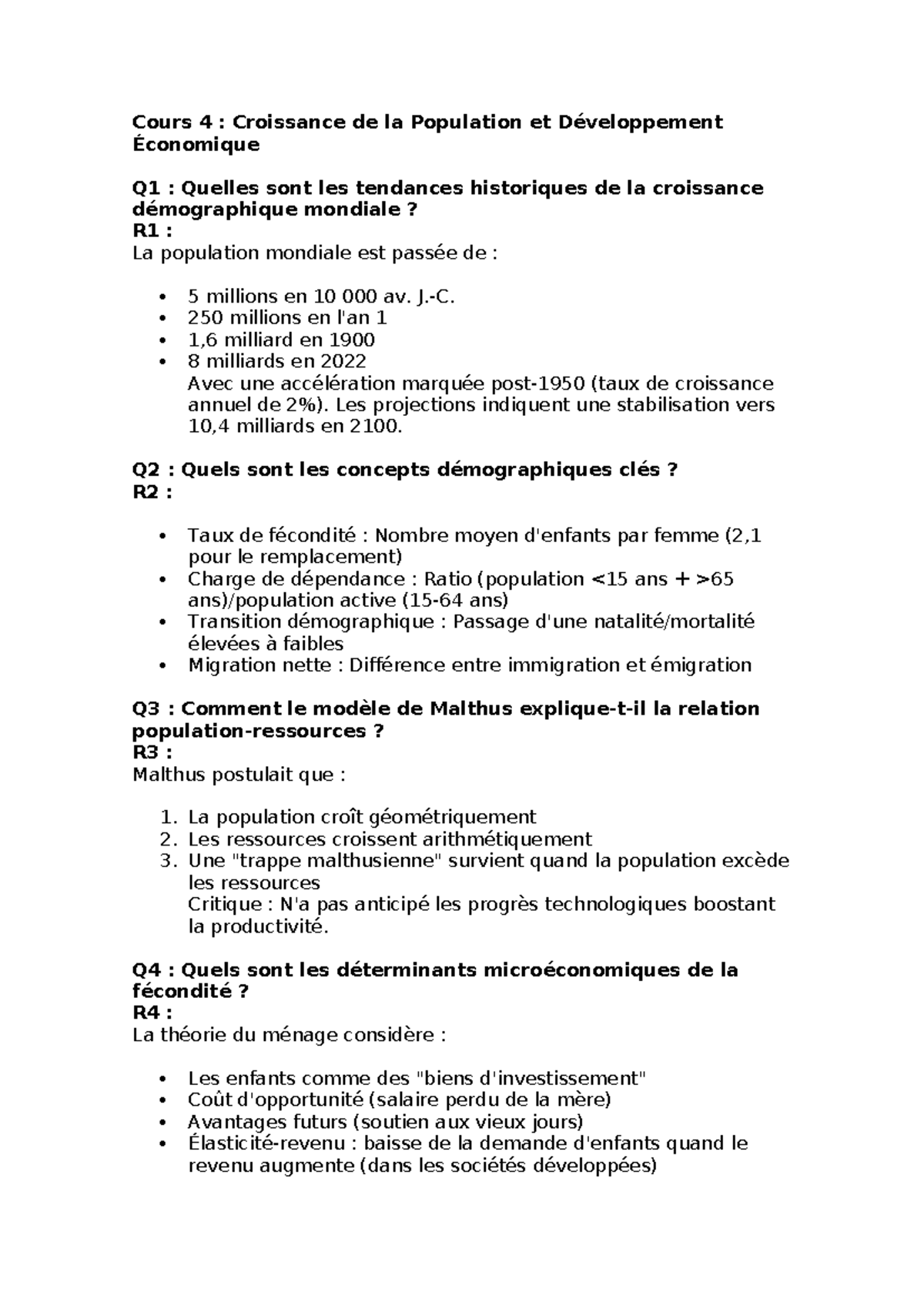 Révision examen question cours final - Cours 4 : Croissance de la ...