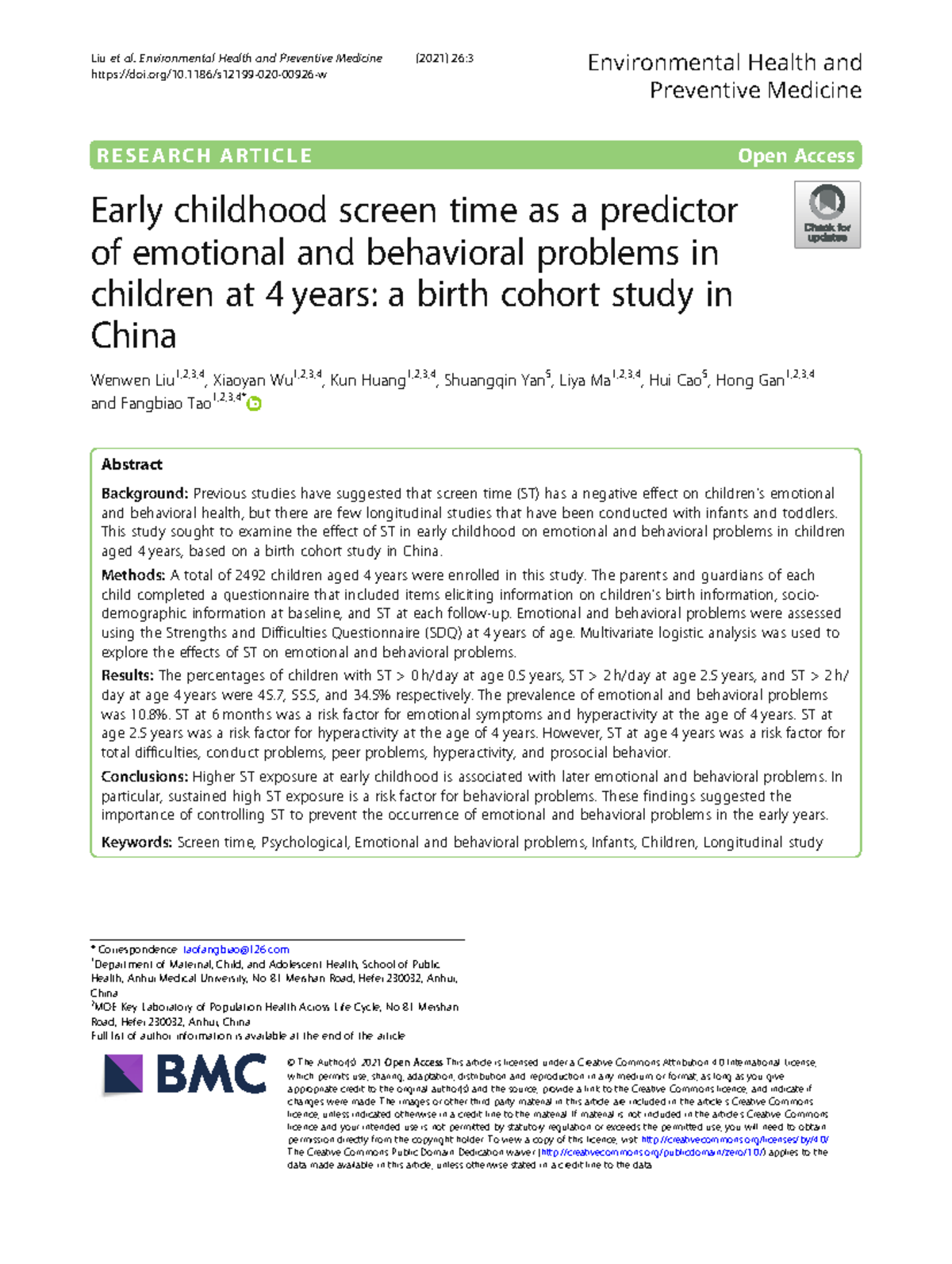 Early Childhood Screen Time and Its Impact on Emotional Issues (2021 ...
