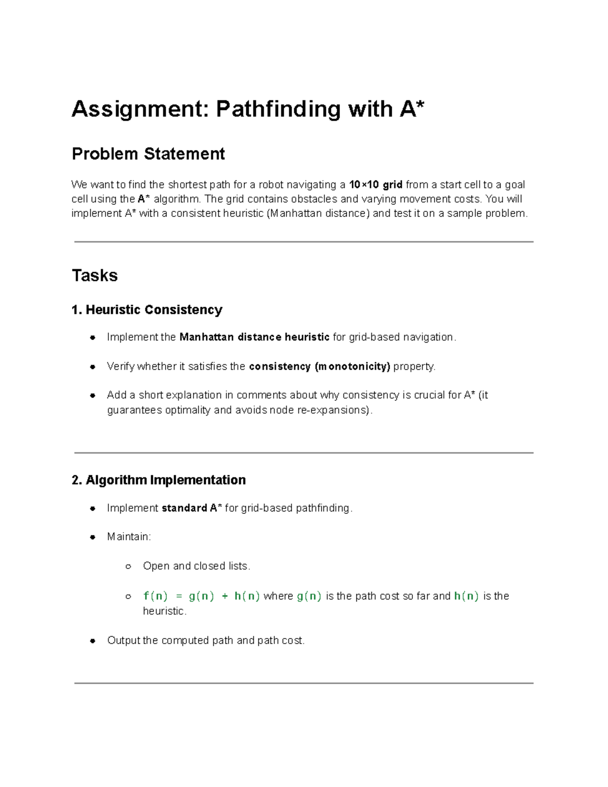 Assignment: A Search MTech - Pathfinding Algorithm Implementation - Studocu