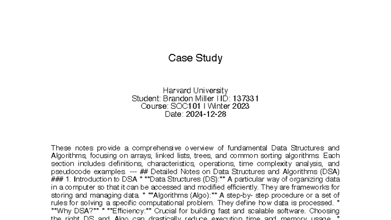 Comprehensive Study Notes on Data Structures & Algorithms (SOC101 ...
