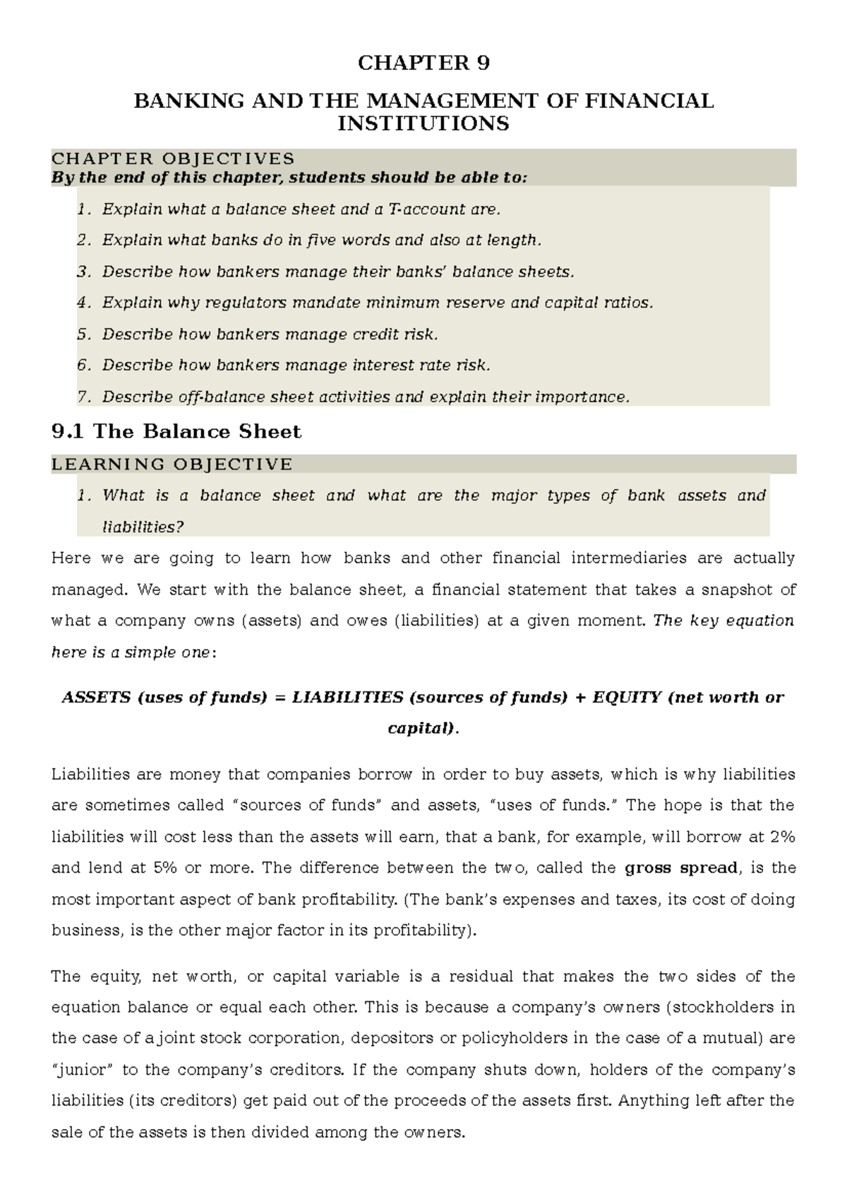 Chapter 9: Banking & Management of Financial Institutions Insights ...