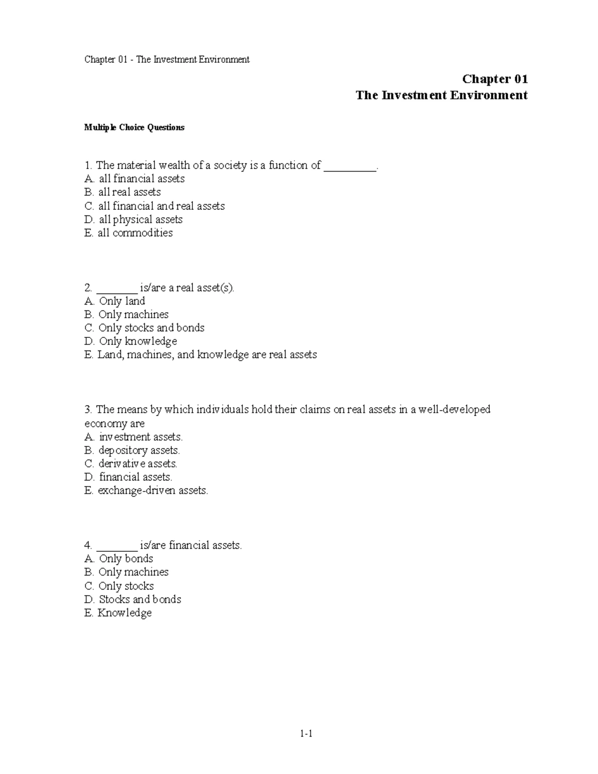 Chapter 1 The Investment Environment - Chapter 1 The Investment ...