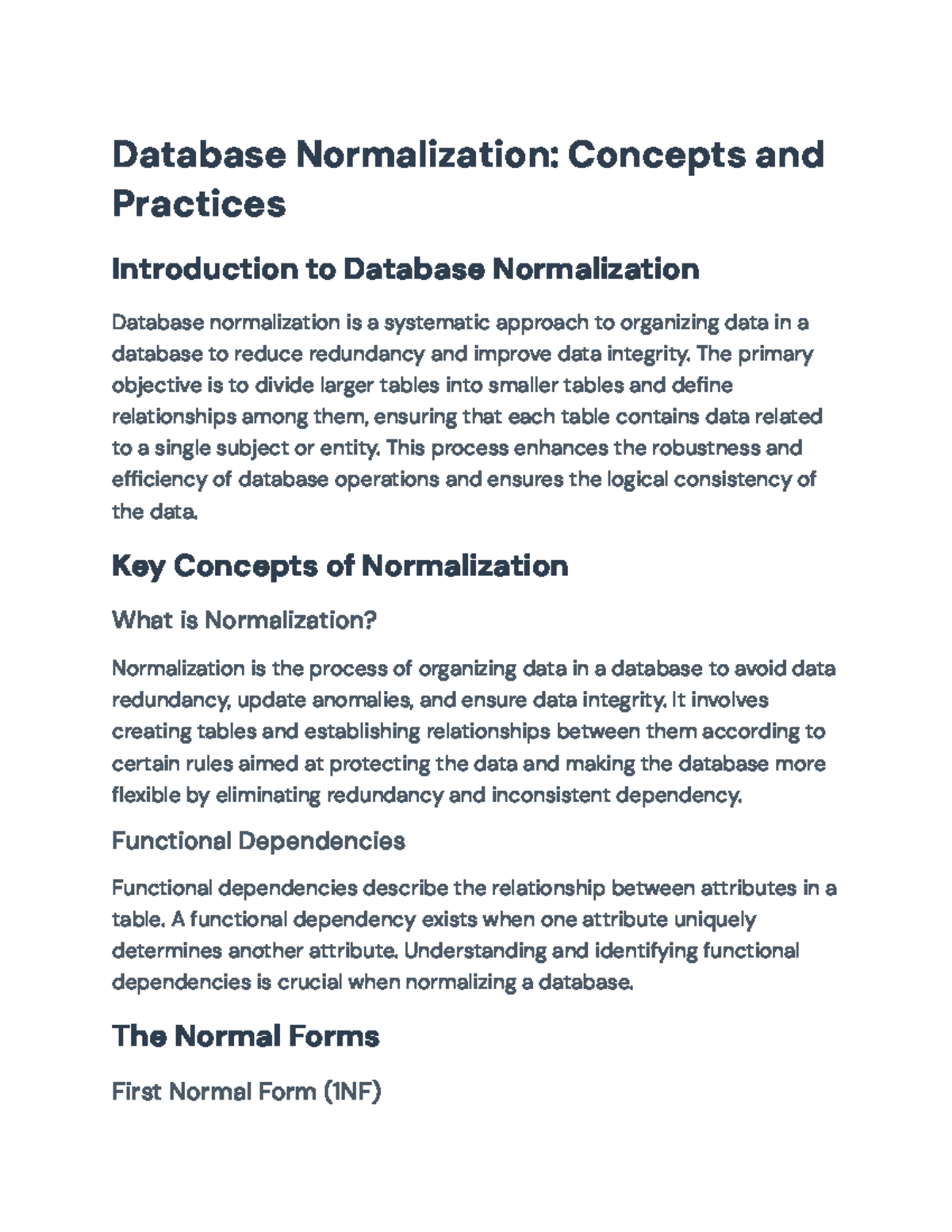 Database Normalization Concepts and Practices: Understanding Normal ...