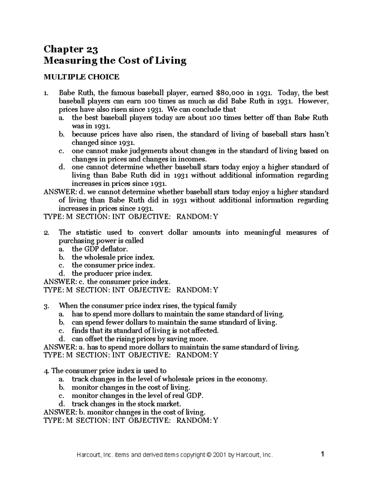 Chap23 - hiihi - Chapter 23 Measuring the Cost of Living MULTIPLE ...