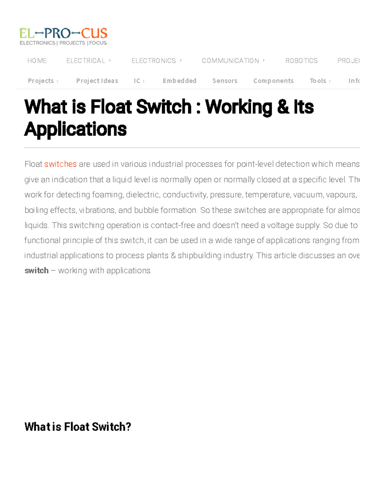 Float Switch: Working, Types, Interfacing with Arduino, & Applications ...