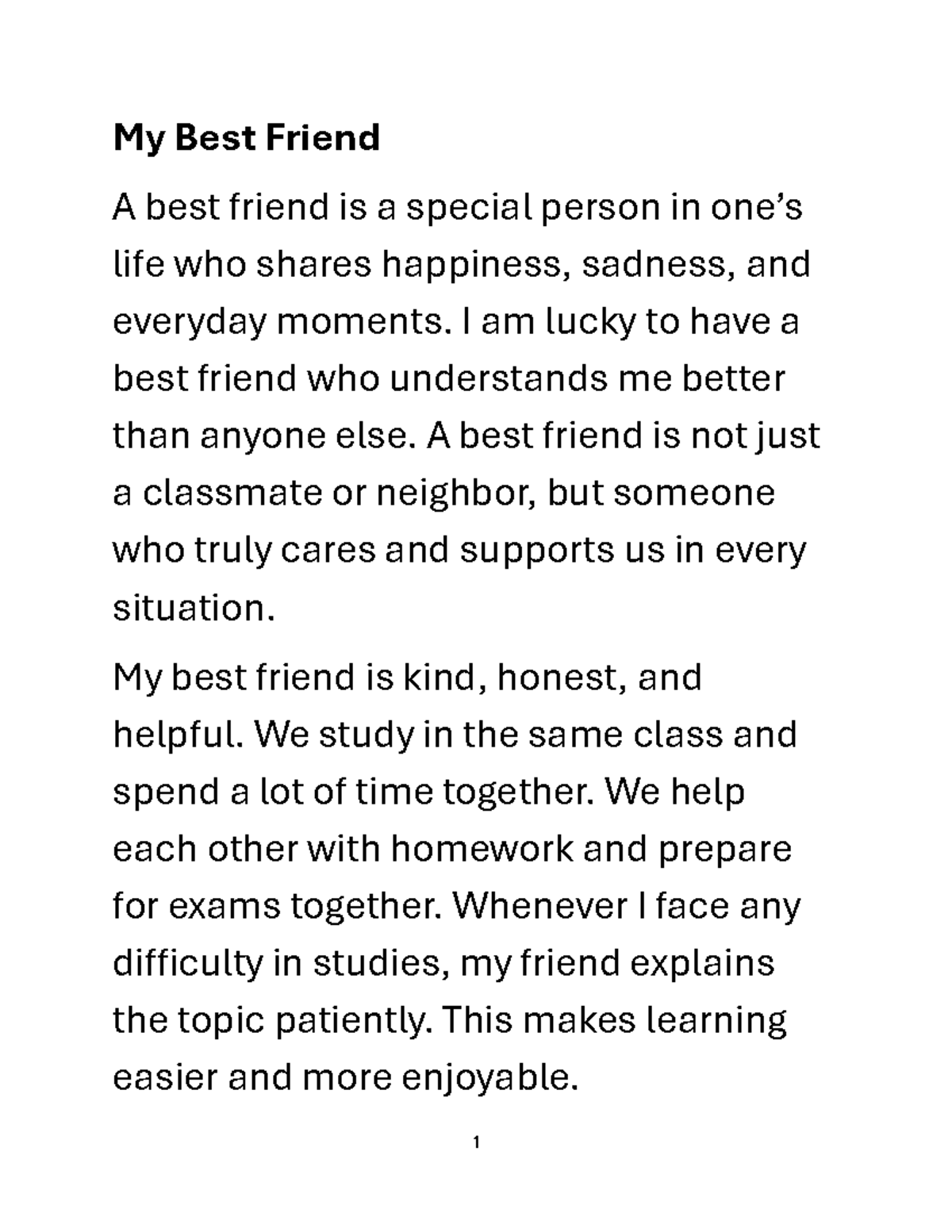 Essay Notes: My Best Friend and the Value of Friendship - Studocu
