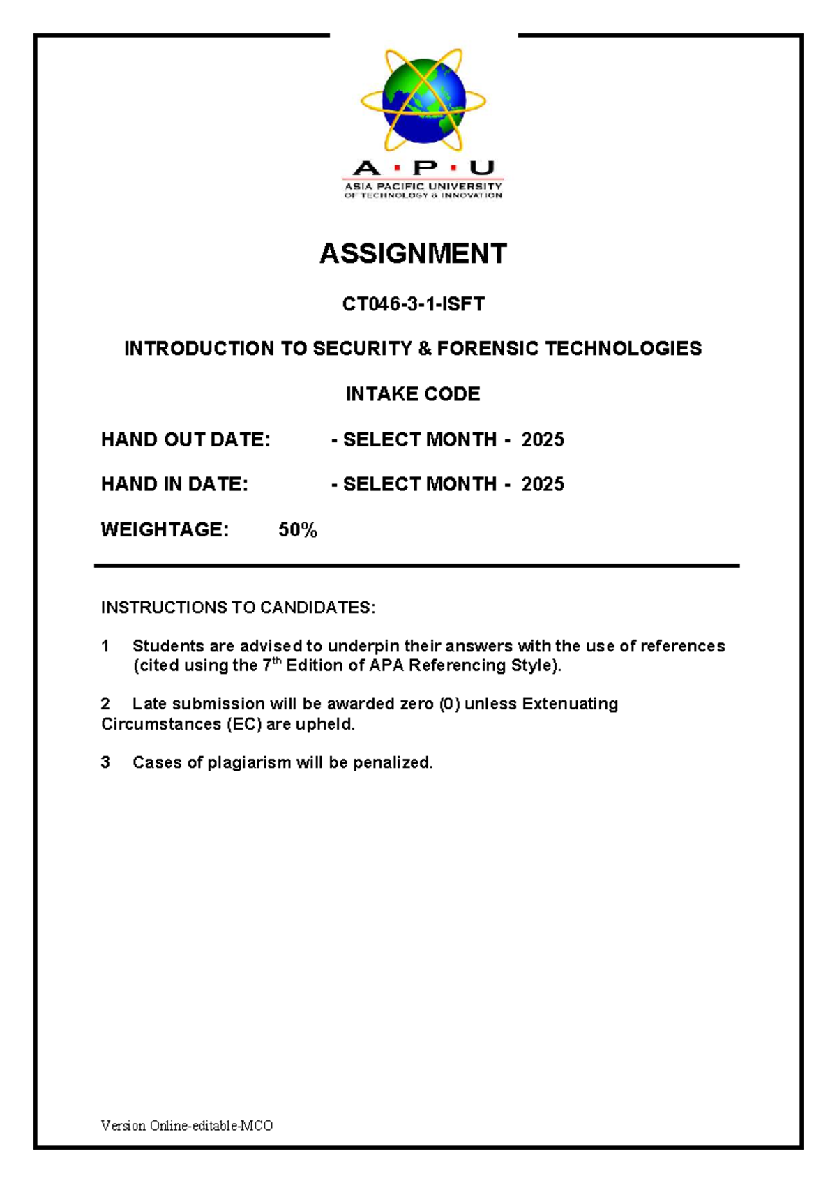 Assignment Cover Page - dsad - ASSIGNMENT CT046-3-1-ISFT INTRODUCTION ...