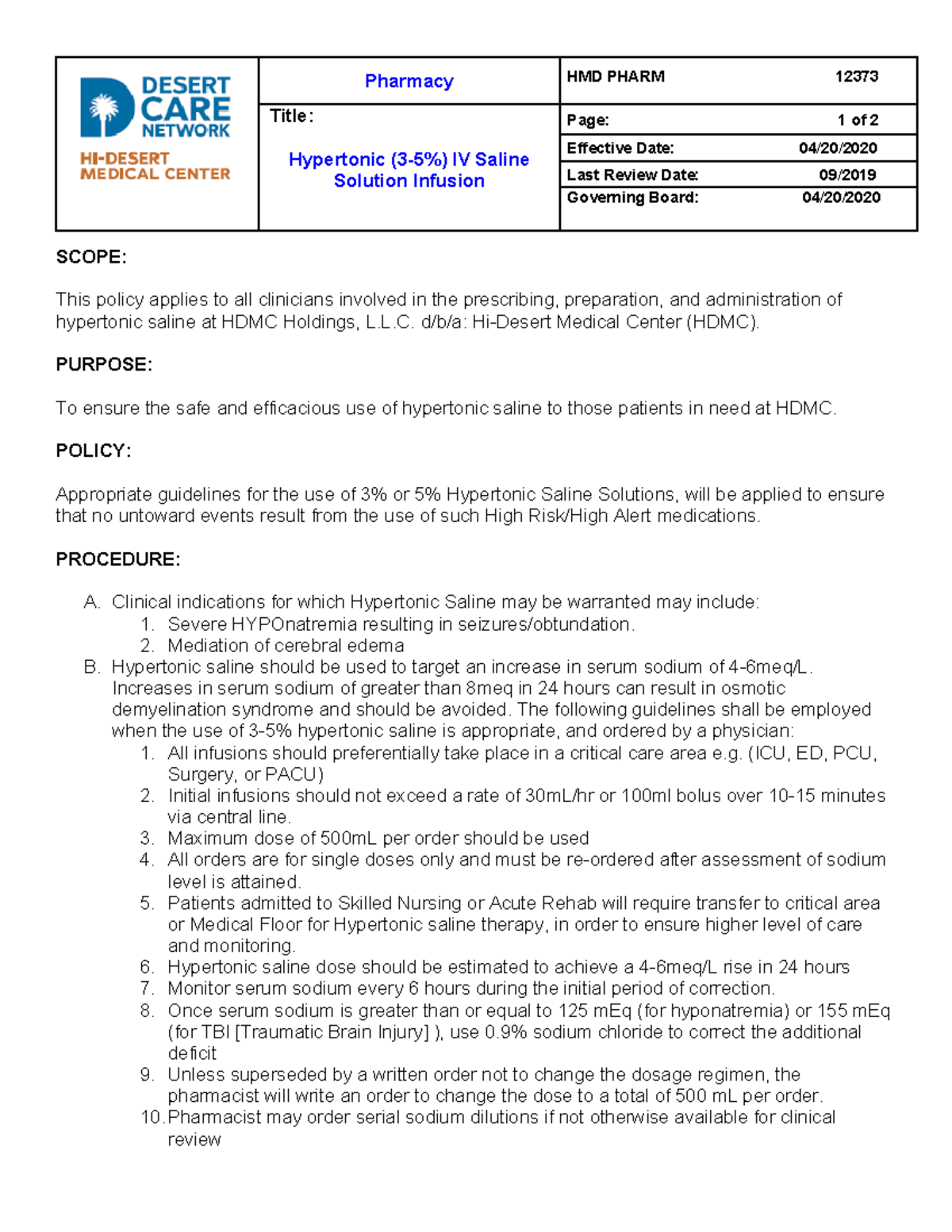 HMD Pharm 12373 Hypertonic 35 Iv Saline Solution Infusion 29775 ...