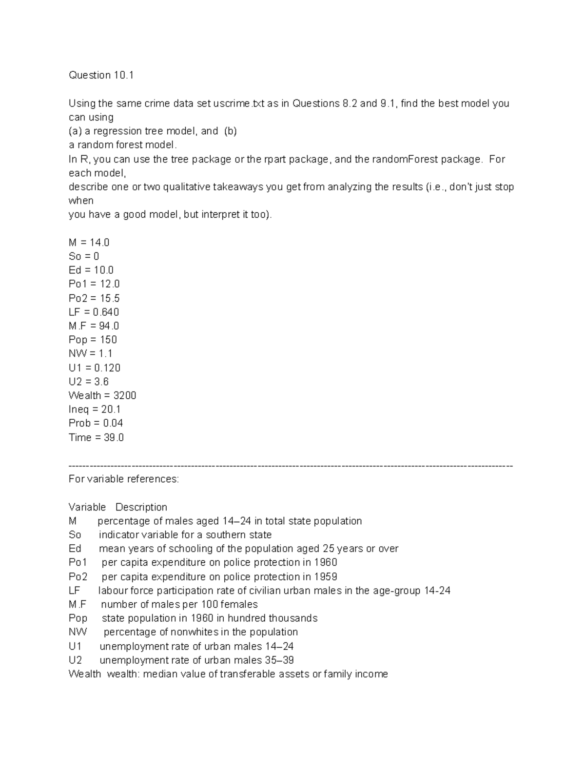 ISYE Assignment #7 - Homework - Question 10. Using the same crime data ...