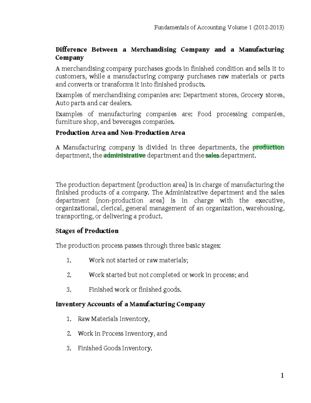Fundamentals of Accounting Volume 1: Merchandising vs. Manufacturing ...