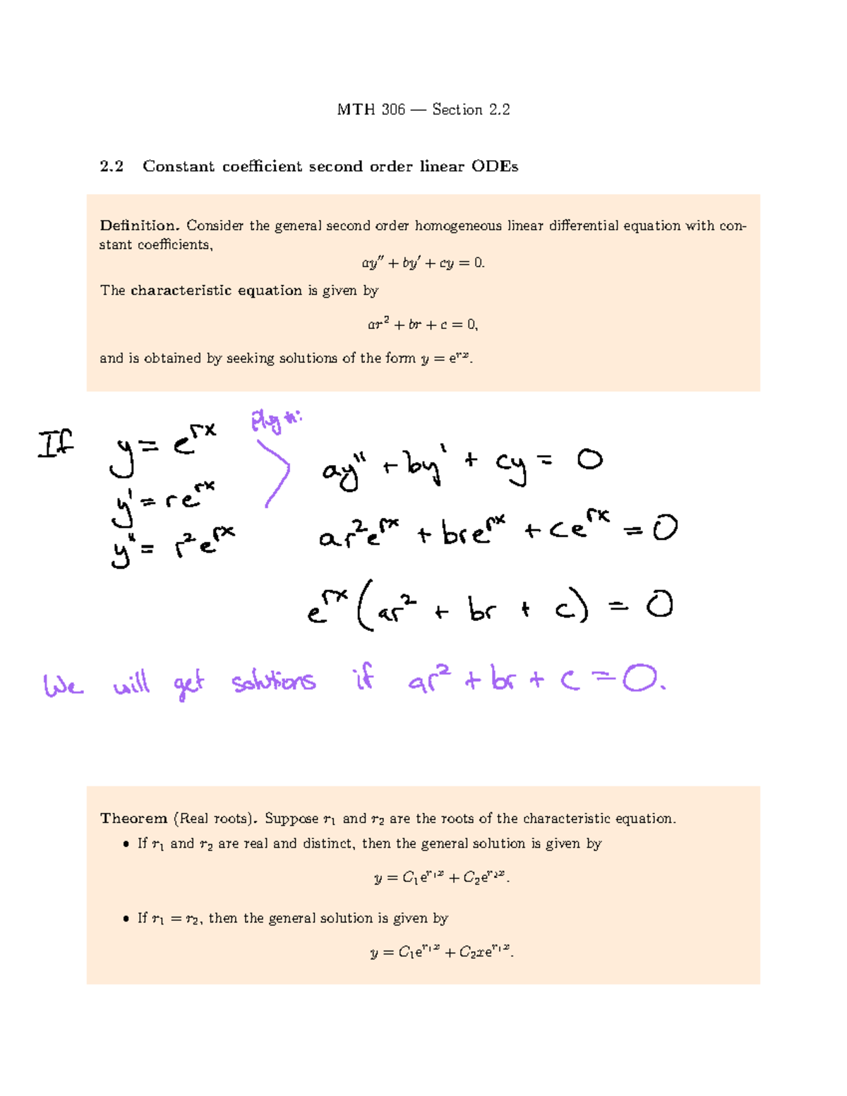 Lecture on Constant Coefficient Second Order ODEs - Studocu