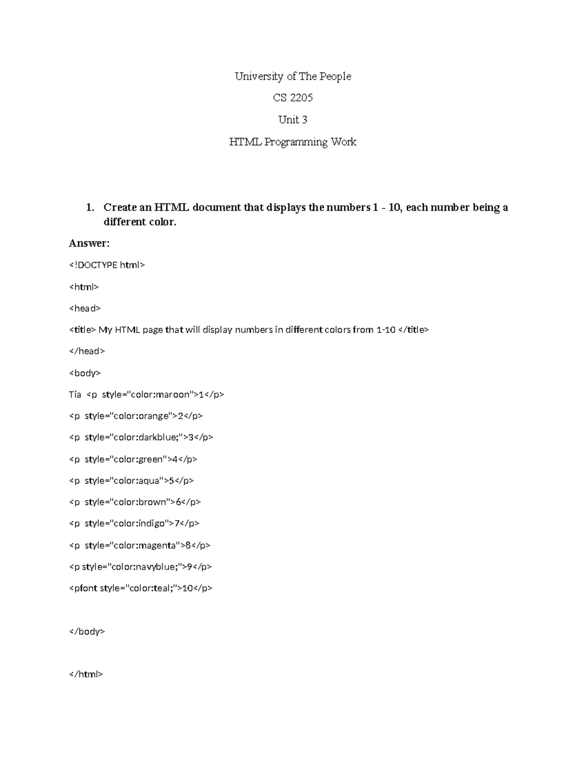 CS2205 Unit 3 HTML Programming Work - Exercises and Solutions 2023 ...