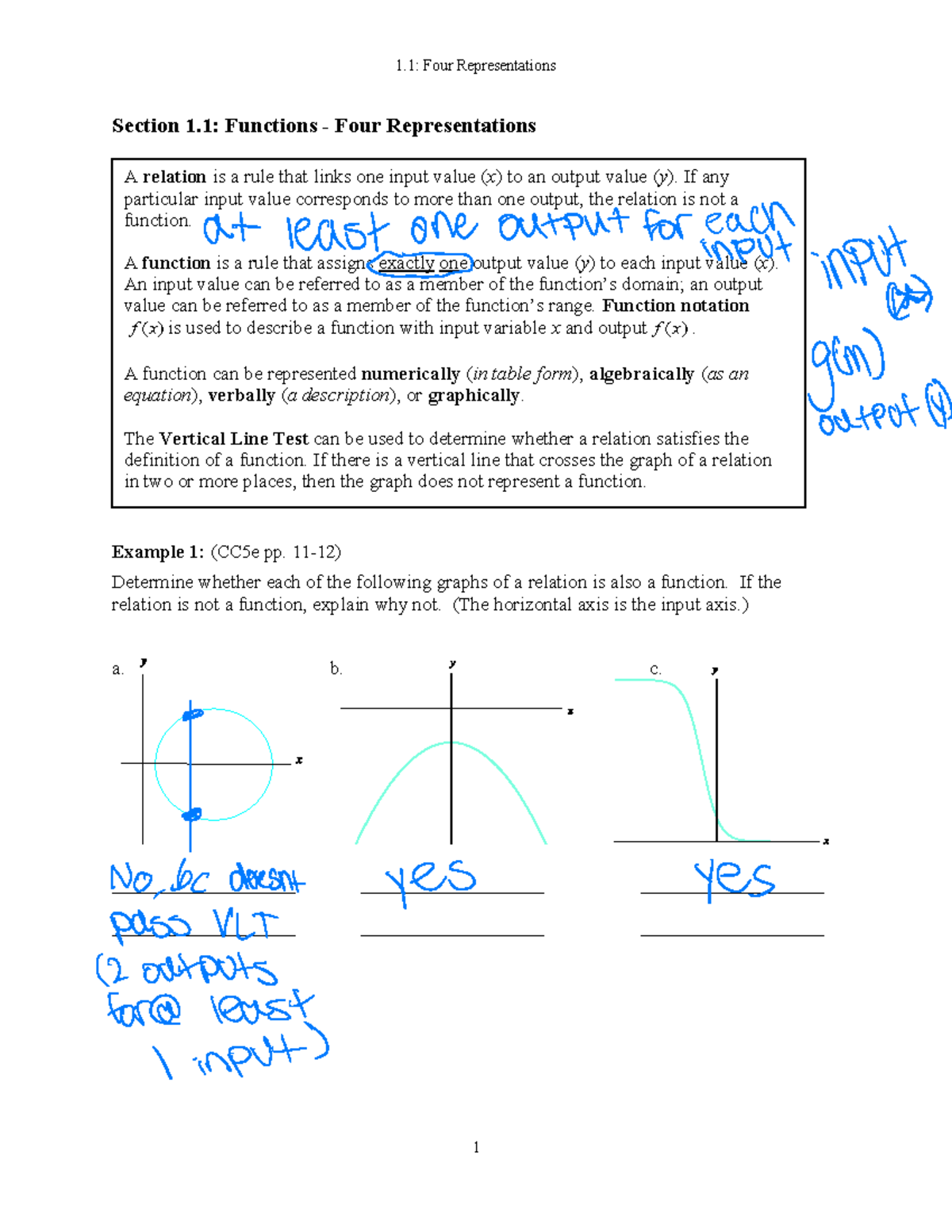 Math 1020 lecture check notes chapter 1.1 - Section 1: Functions - Four ...