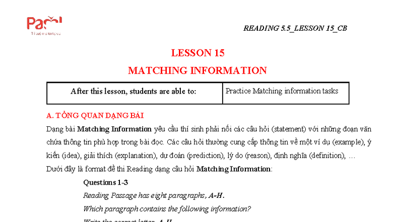 READING 5.5_LESSON 15_CB - Matching Information Strategies - Studocu