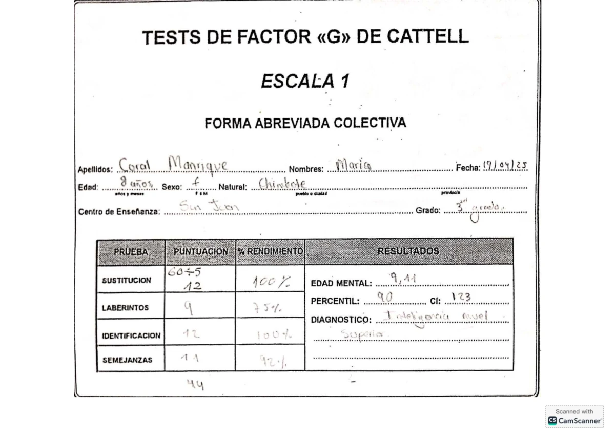 Tests de factor "G" de Catell escala 1 - TESTS DE FACTOR G DE CATTELL ...