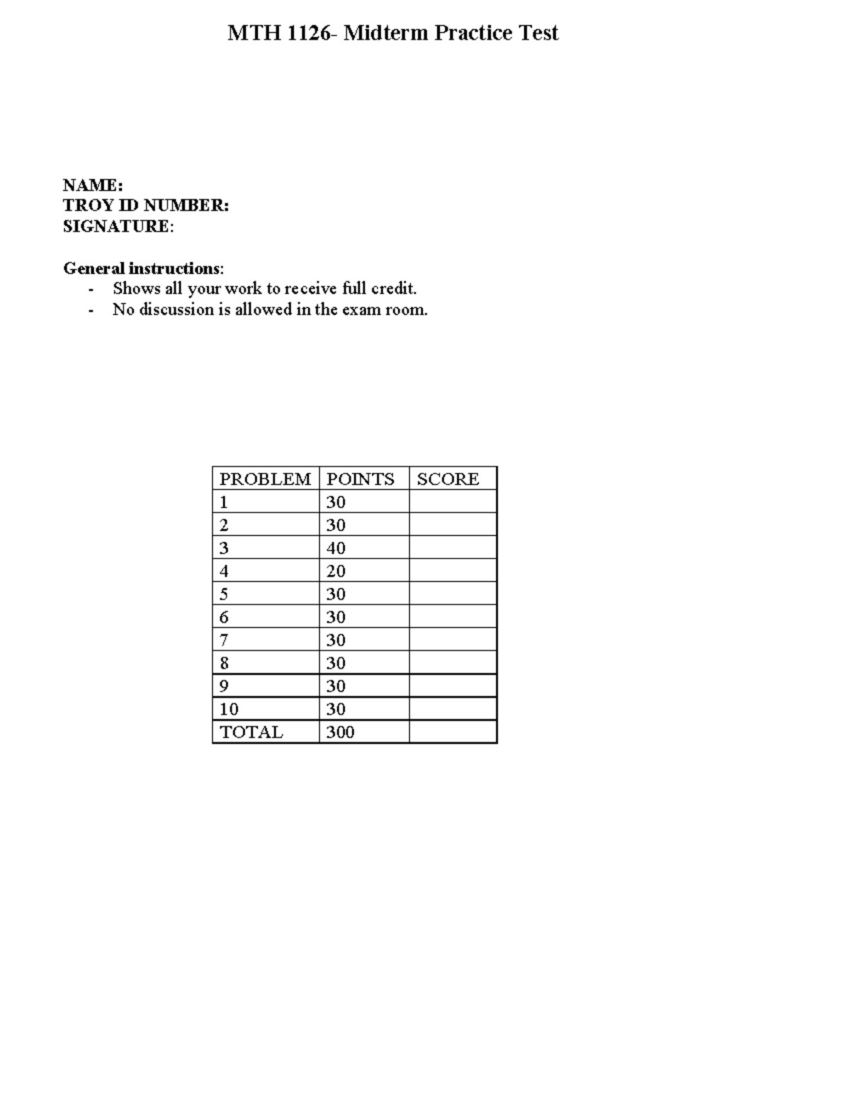 MTH Midterm Practice Test - Integrals and Differential Equations - Studocu