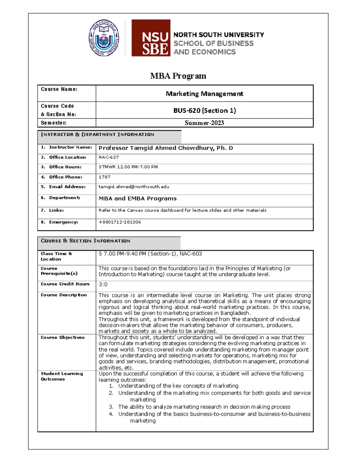 BUS-620 Marketing Management Course Outline - Summer Semester - Studocu
