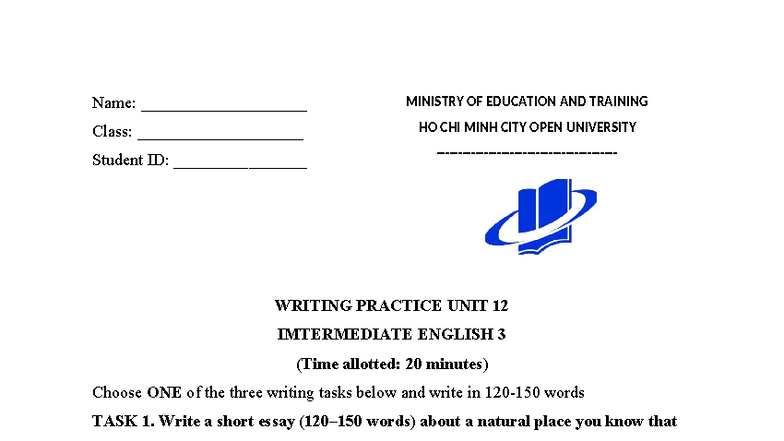 Writing Practice: Unit 12 - Intermediate English 3 Essay Tasks - Studocu