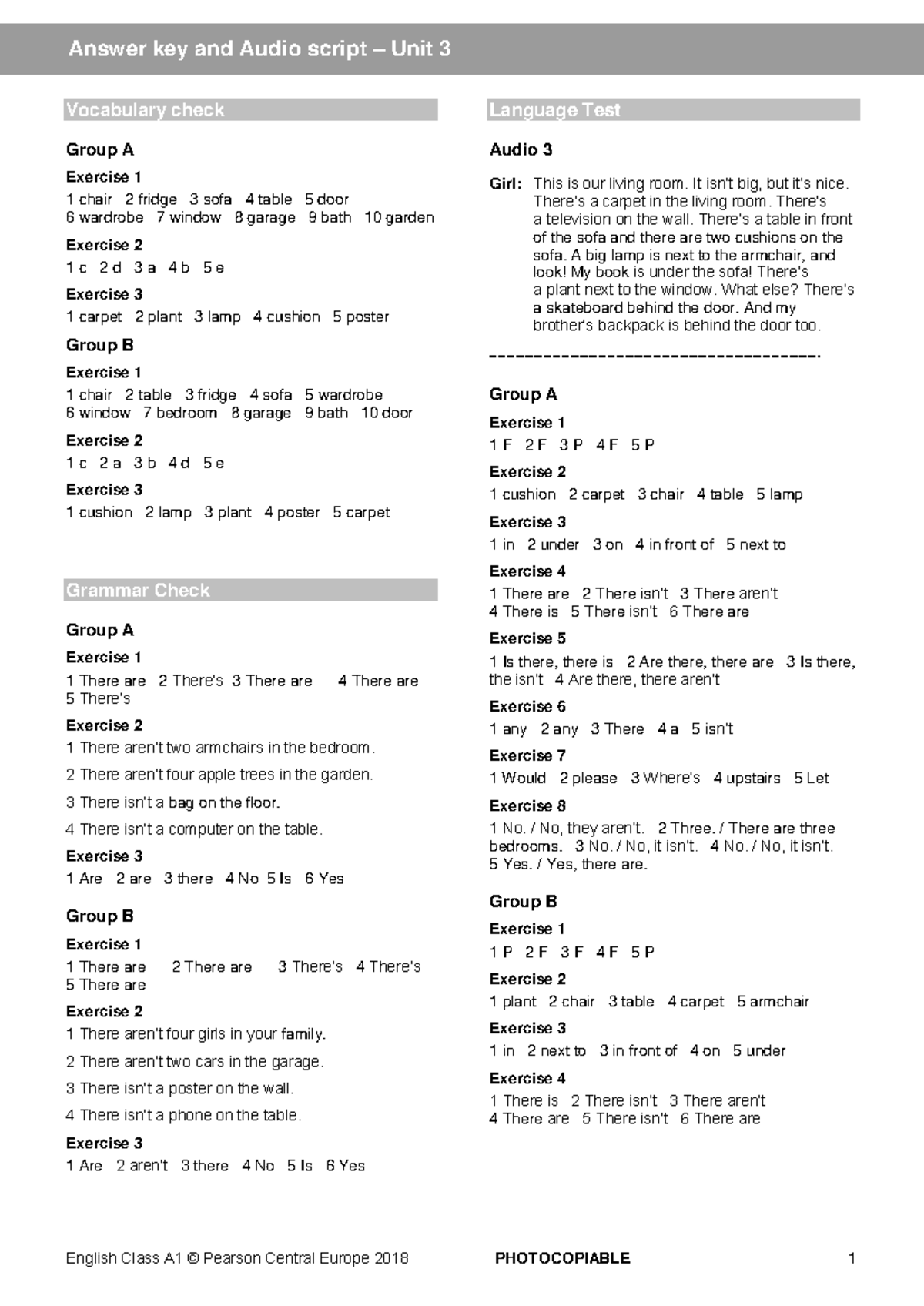 ECA1 Vocabulary Check Unit 3 Answer Key & Audio Script 2018 - Studocu