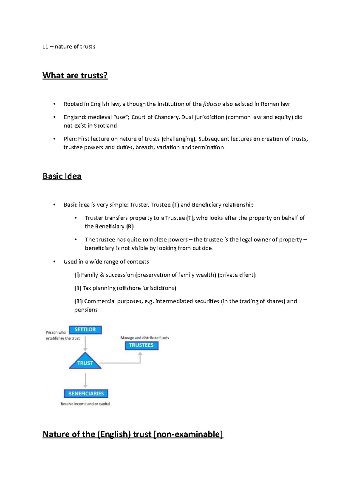 L1 – Nature of Trusts: Key Concepts in Property Law Lecture Notes - Studocu