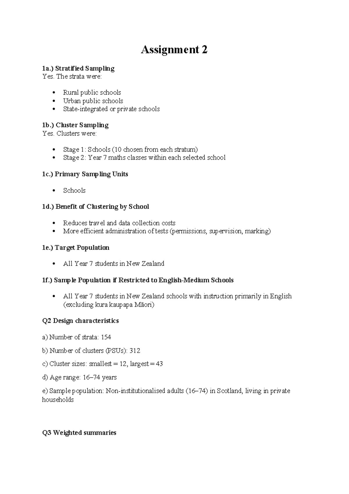 Assignment 2: Stratified & Cluster Sampling Analysis - Studocu
