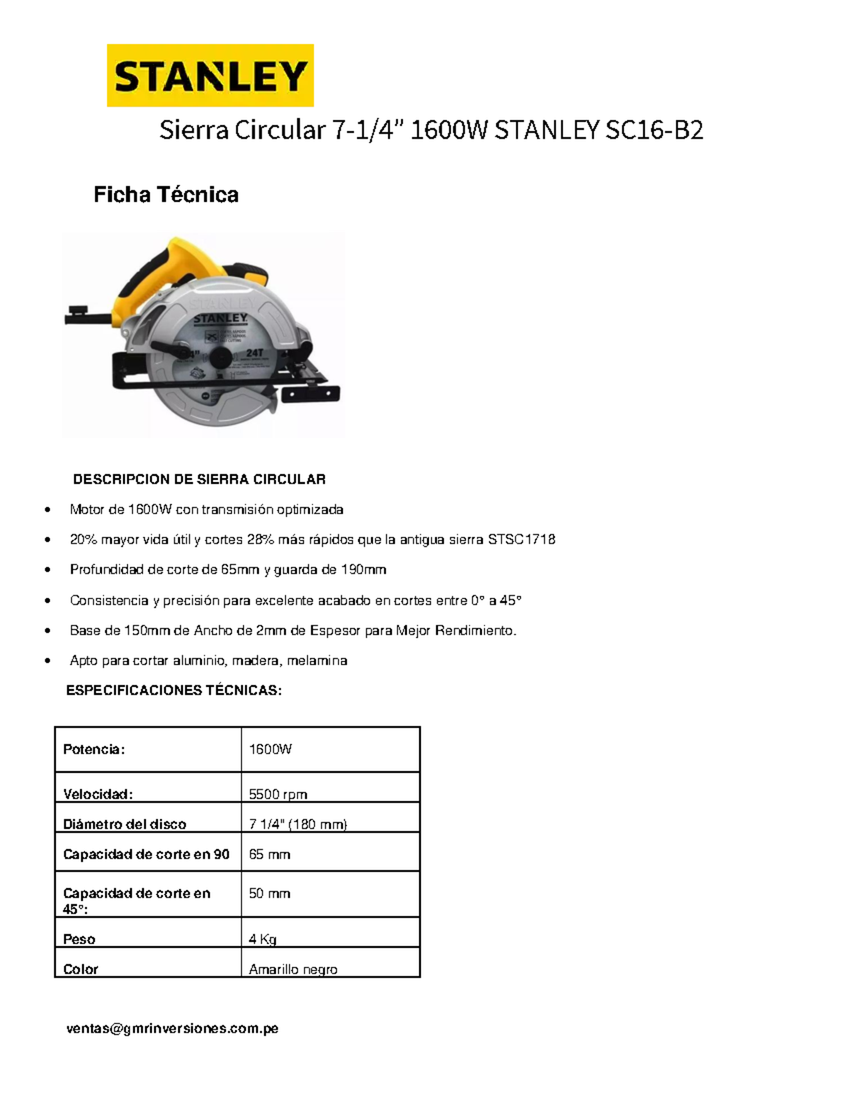 5 hoja tecnica sierra circular stanley - Document Preview