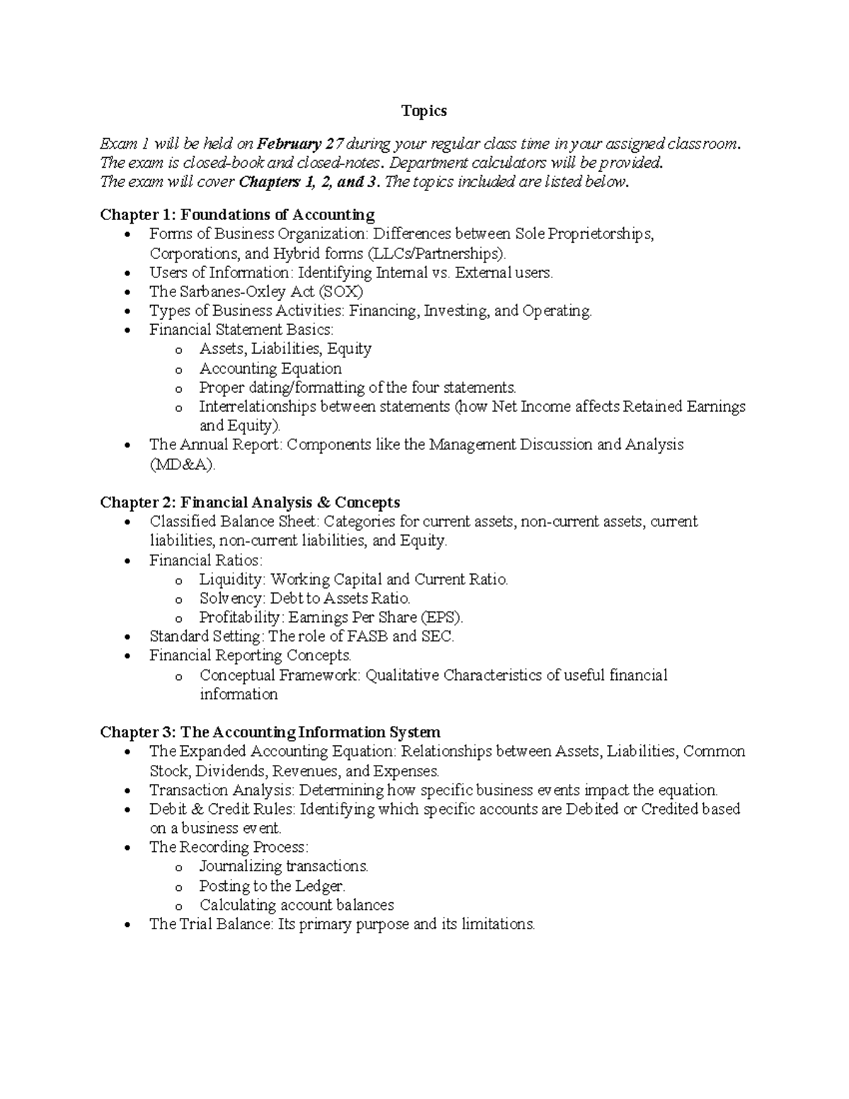 ACC 101 Final Exam Review Topics and Practice Questions - Studocu