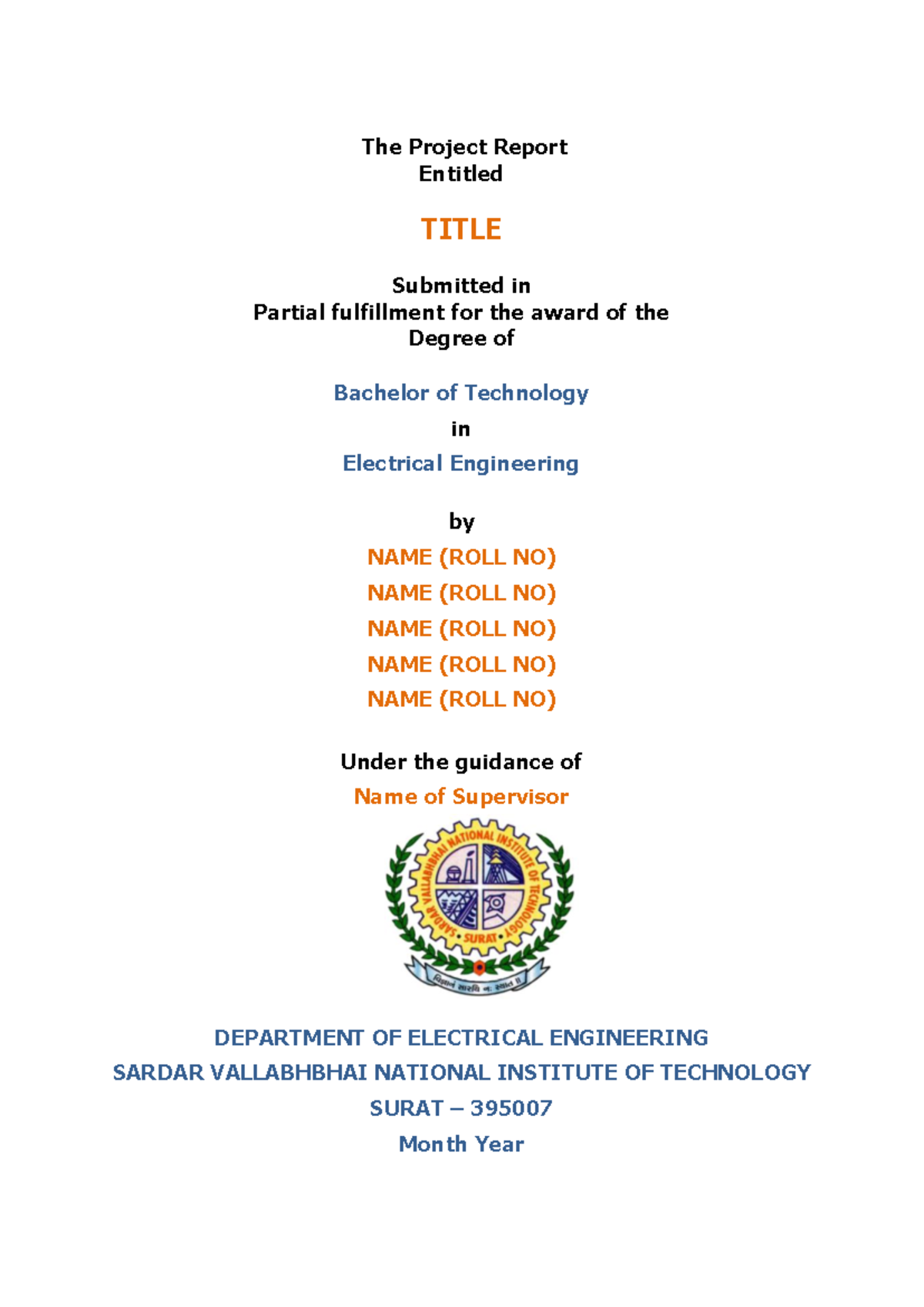 BTech Project Report Template for Electrical Engineering - Studocu