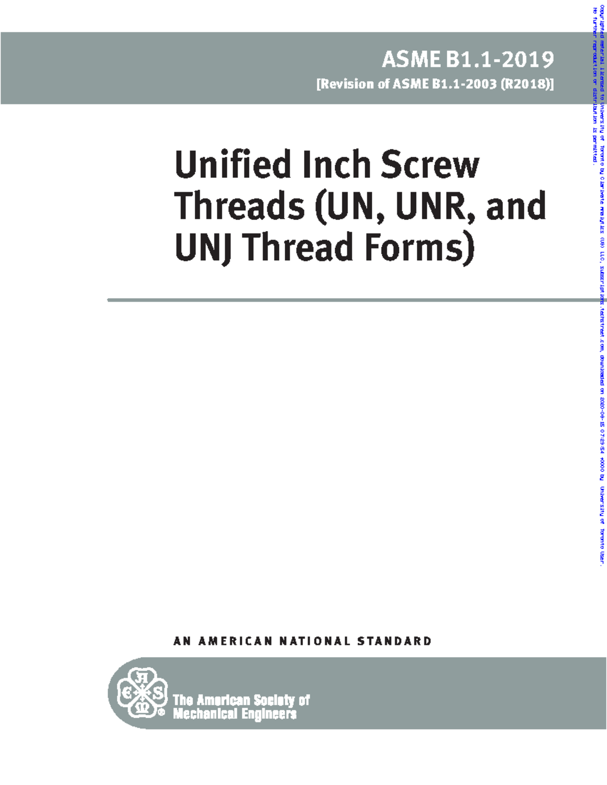 ASME B1.1-2019 Unified Inch Screw Threads Standard Overview - Studocu