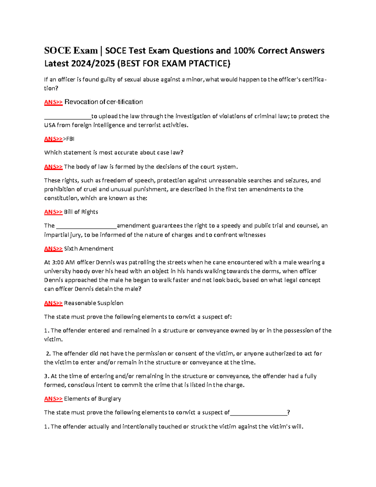 SOCE Practice Test Questions & Answers for Exam Prep 2024/2025 - Studocu