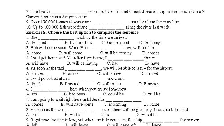 Air Pollution Effects and English Grammar Exercises (ENG101) - Studocu