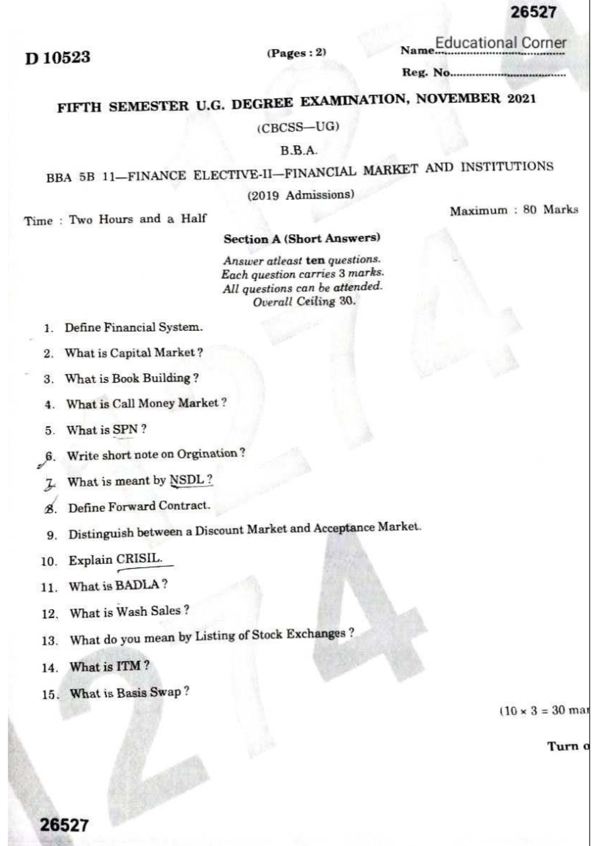 BBA 26527 Financial Markets and Institutions Exam Notes - Studocu