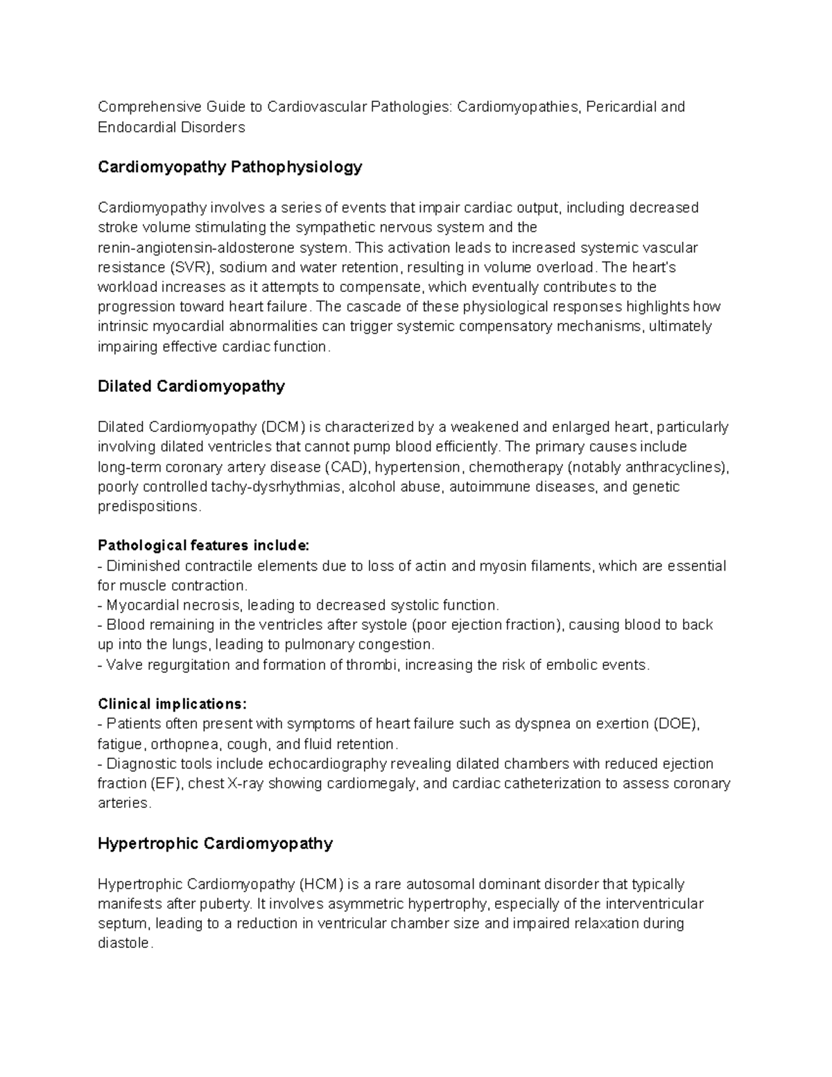 Comprehensive Guide to Cardiovascular Pathologies: Cardiomyopathies ...