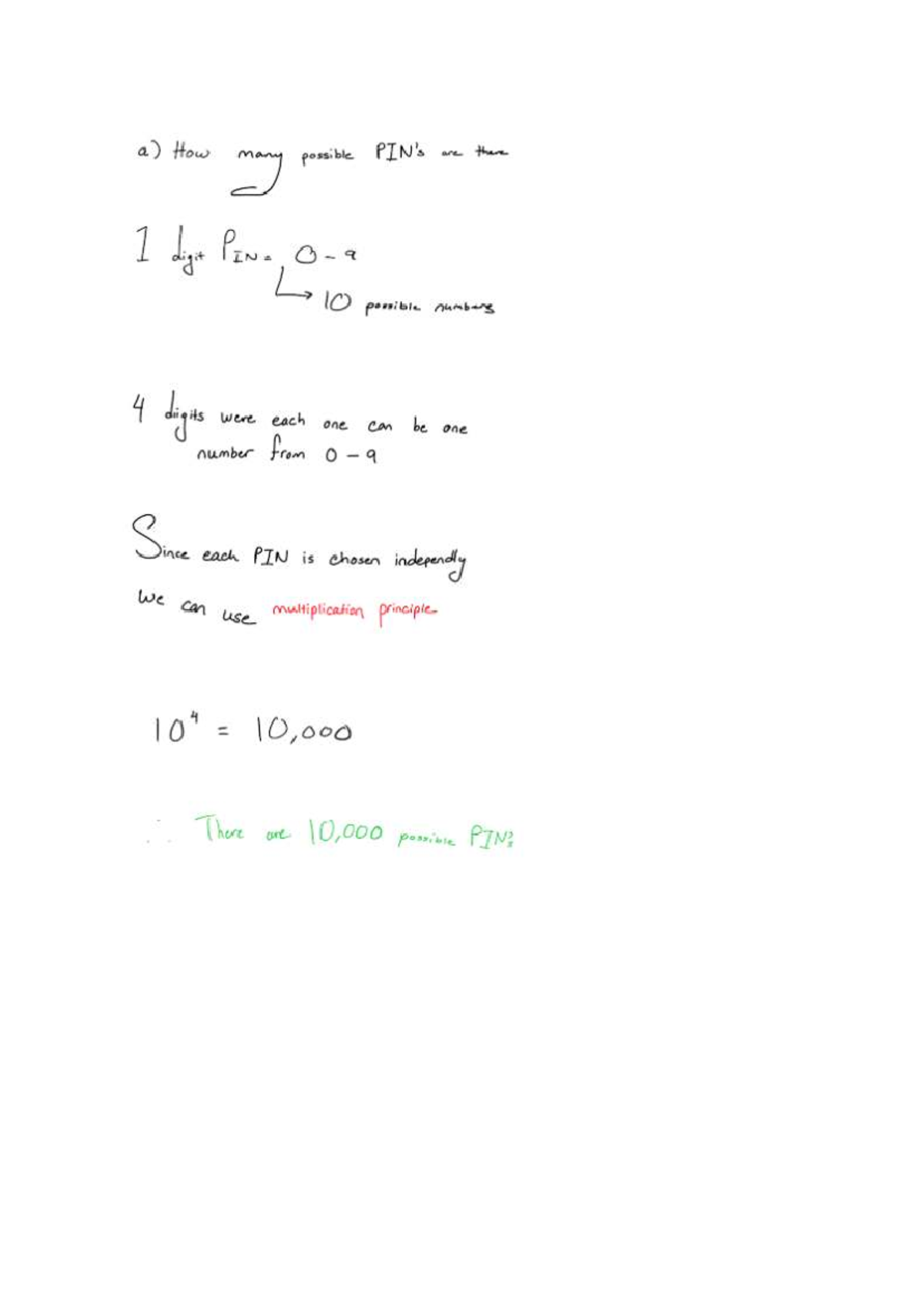 General Notes on 1-Digit PIN Combinations - Question 4 - Studocu