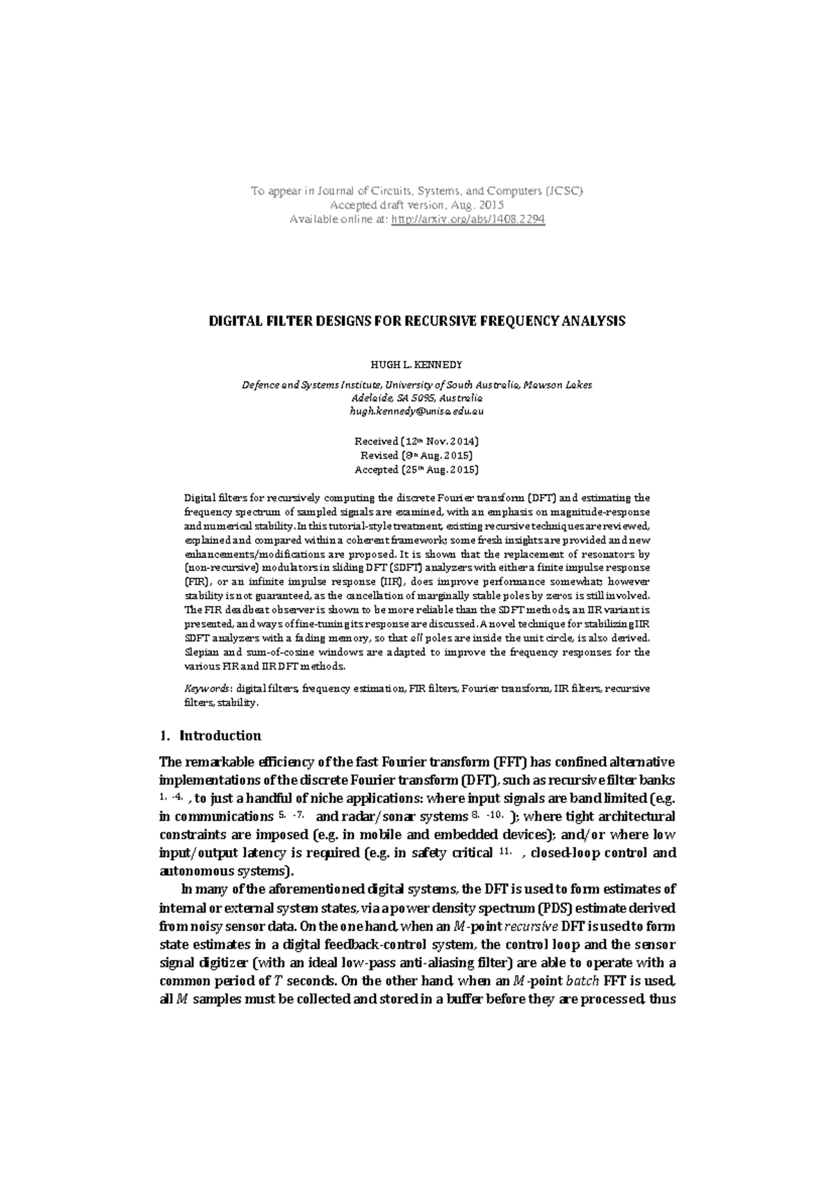 Digital Filter Designs for Recursive Frequency Analysis (JCSC) - Studocu