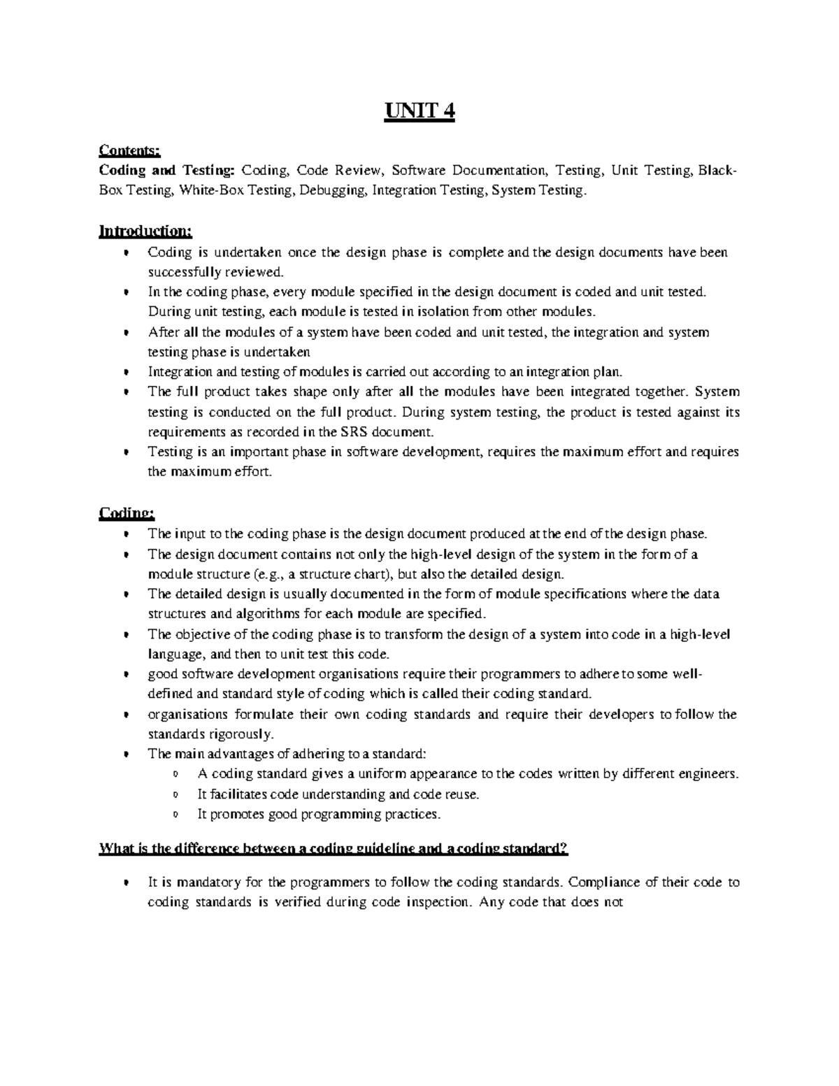 SE-Unit4-232CS505: Coding, Testing, and Documentation in Software ...
