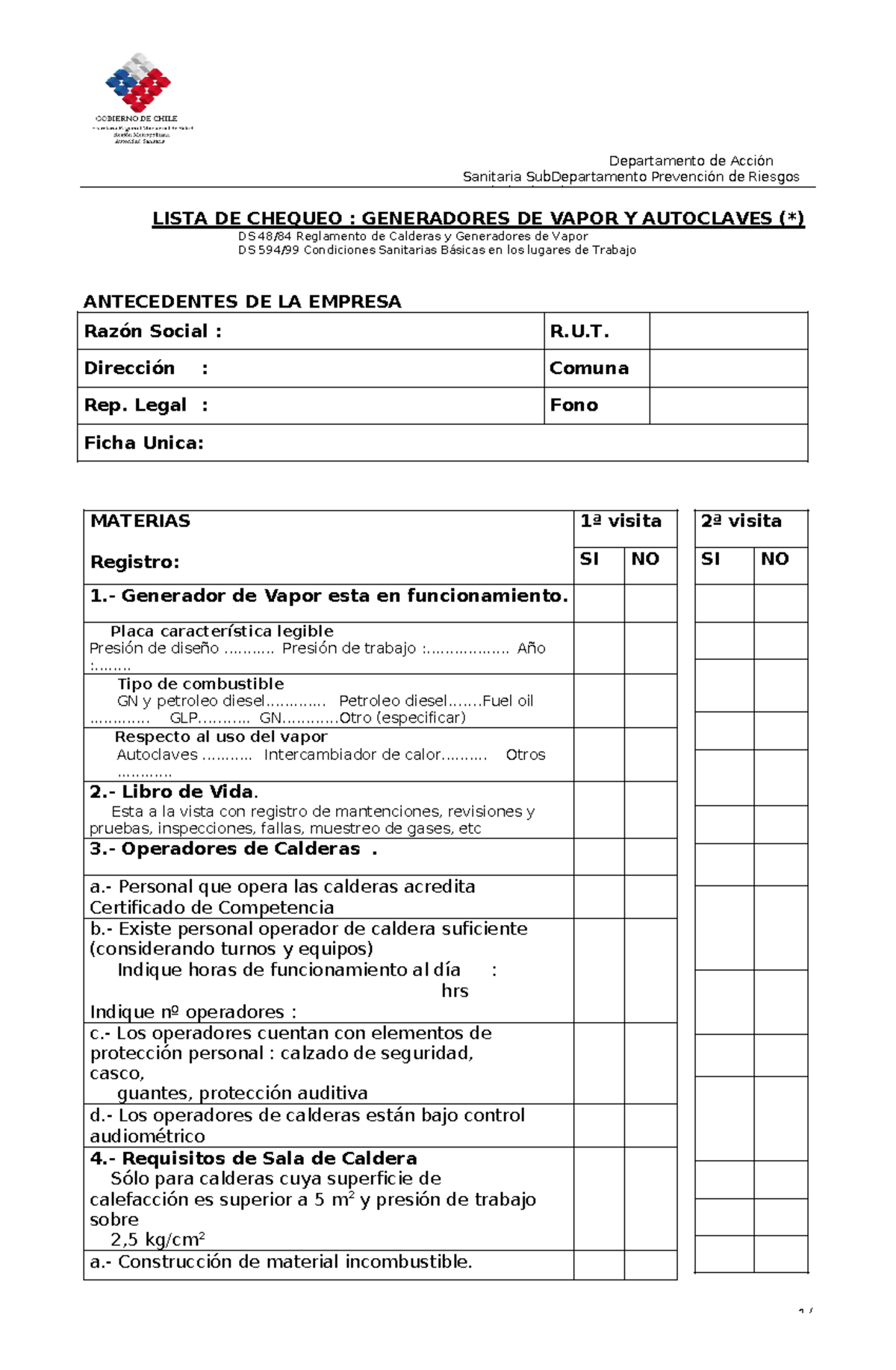 282434343 Checklist: Inspección de Calderas y Generadores de Vapor ...