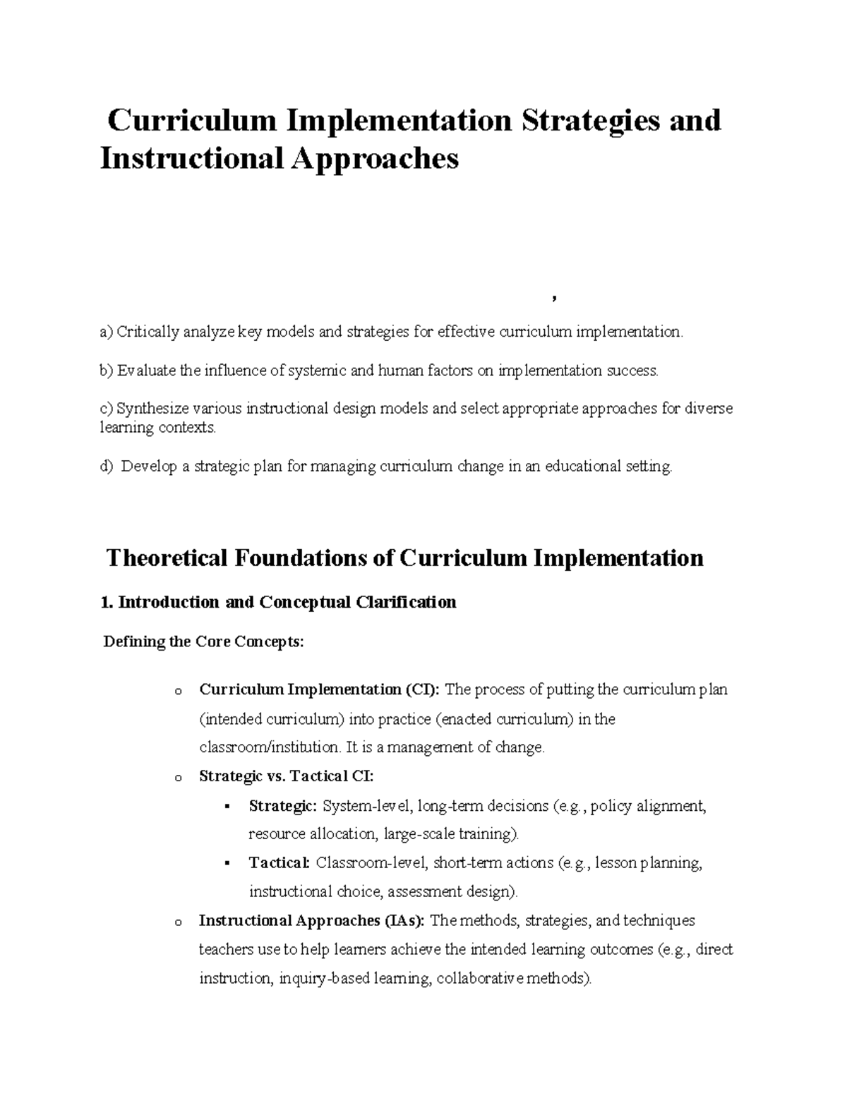 Curriculum Implementation Strategies & Instructional Approaches: M.Ed ...