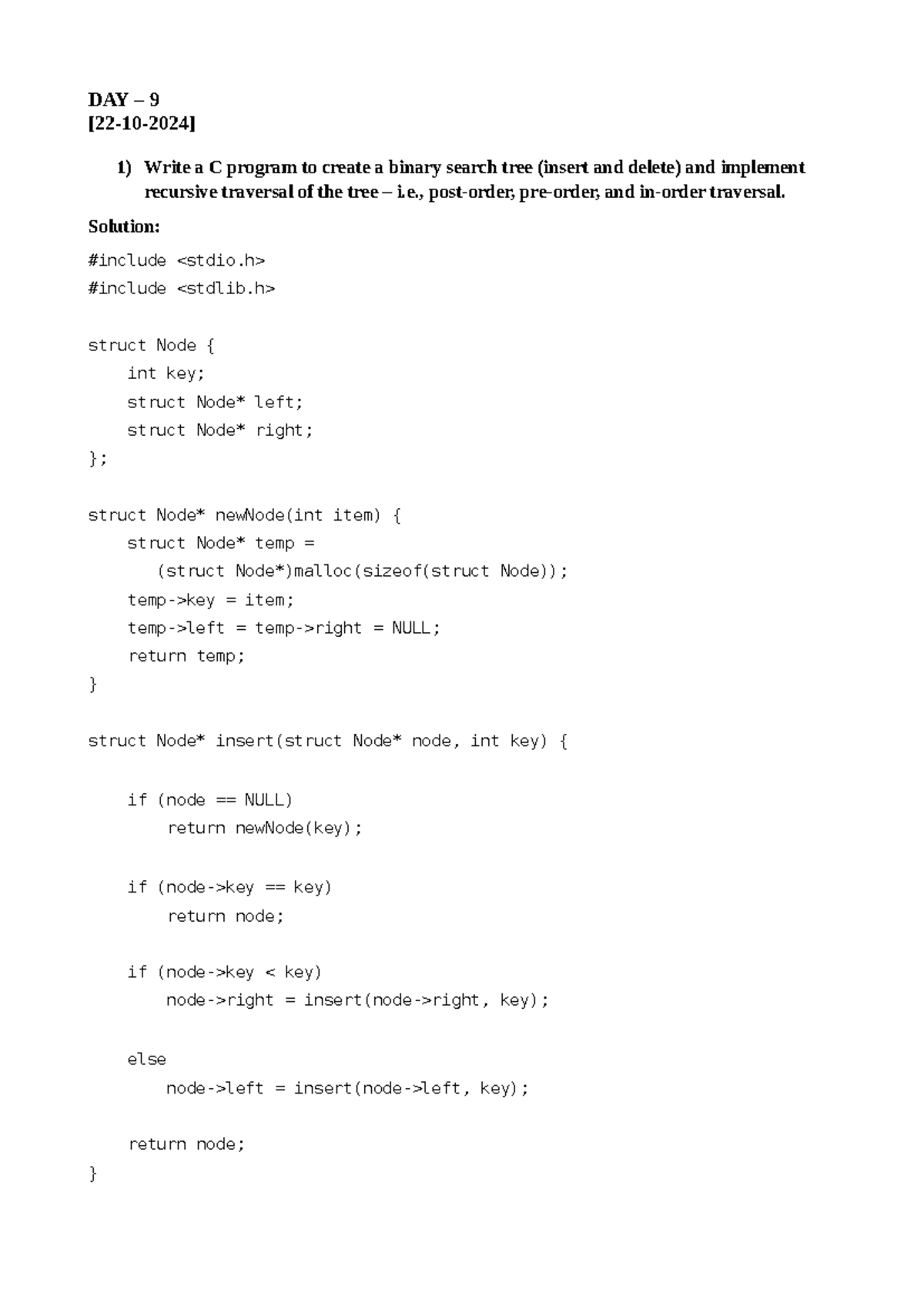 Day999 - This is notes - DAY – 9 [22-10-2024] 1) Write a C program to ...