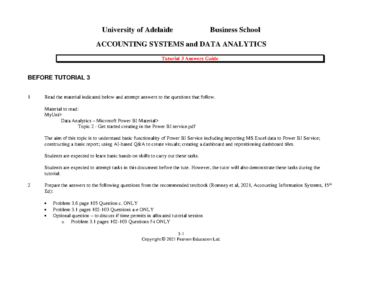 Tutorial 3 Answers - ACCY 2020: Accounting Systems & Data Analytics ...