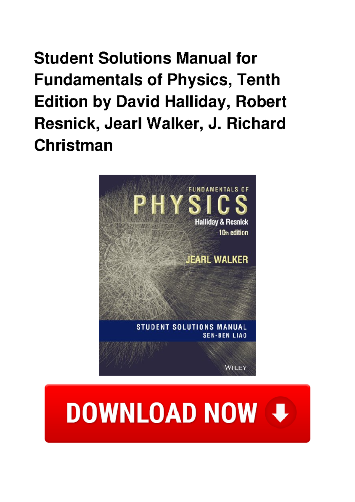 PHYS 1 Student Solutions Manual for Fundamentals of Physics Tenth ...