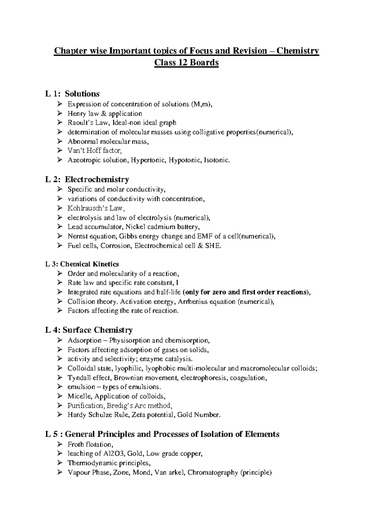 458752130-Chemistry-Boards - Chapter wise Important topics of Focus and ...