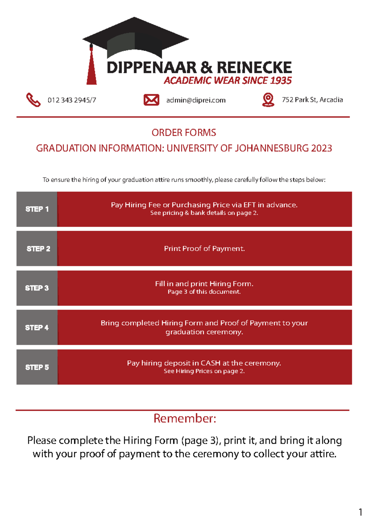 UJ Graduation Attire Hiring Process & Pricing Info 2023 - Studocu