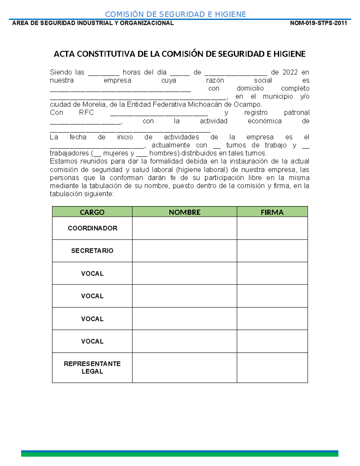 Acta Constitutiva de la Comisión de Seguridad e Higiene - A1 - Studocu