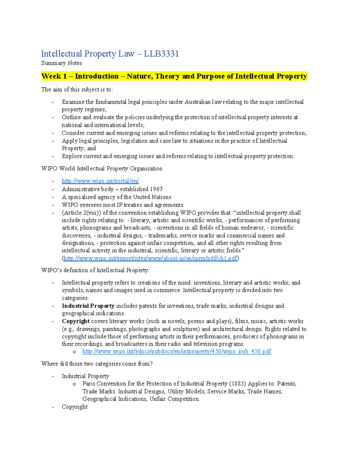 LLB3331 - IPL - Comprehensive Summary Notes on Intellectual Property ...